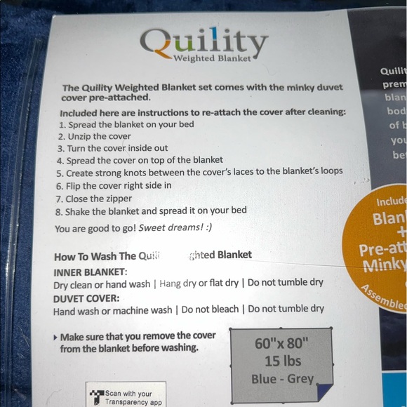 Navy Weighted Blanket- 15 lbs - Picture 2 of 3